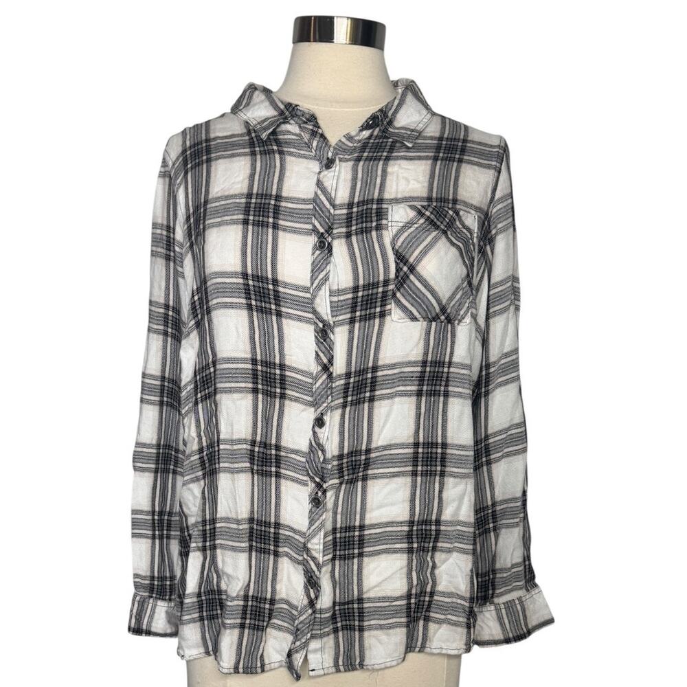 DB Established 1962 Women’s XL Black White Plaid Lace Back Hi-Low Shirt
